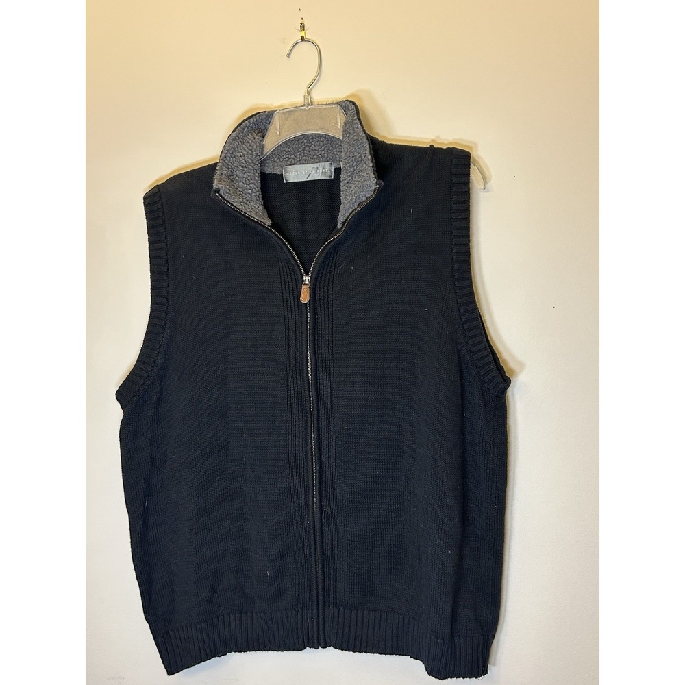Oscar De La Renta Full Zip Knit Sweater Vest Mens SZ 2XL 100% Cotton Black Fur